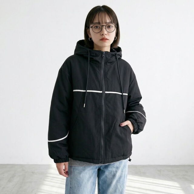 中綿パイピングフードブルゾン