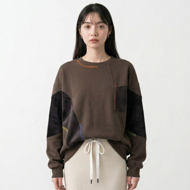 コーデュロイ切替ステッチプルオーバー