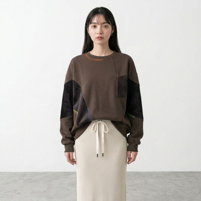 コーデュロイ切替ステッチプルオーバー