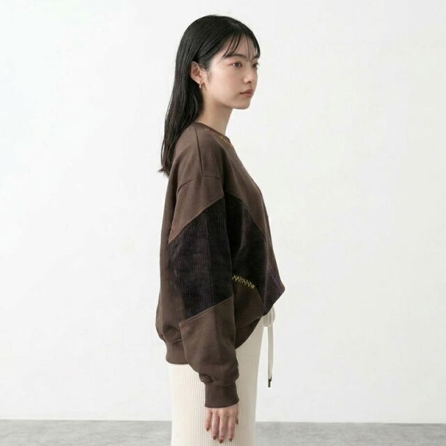 コーデュロイ切替ステッチプルオーバー