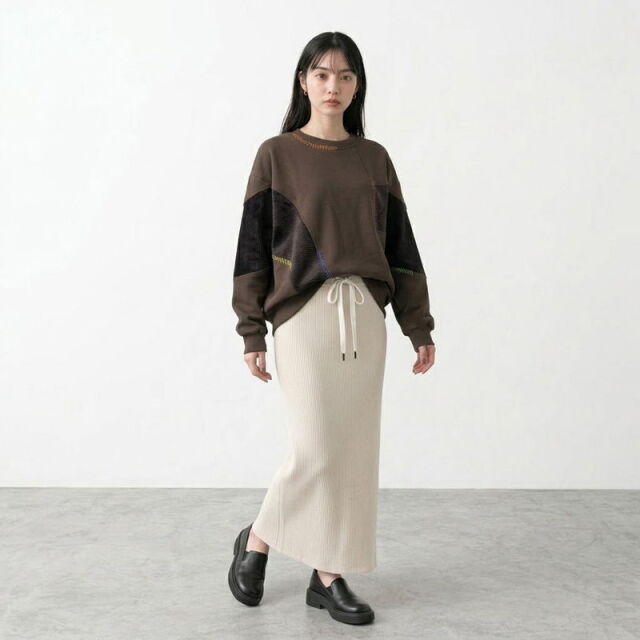 コーデュロイ切替ステッチプルオーバー