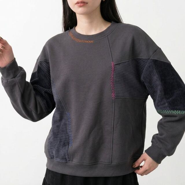 コーデュロイ切替ステッチプルオーバー