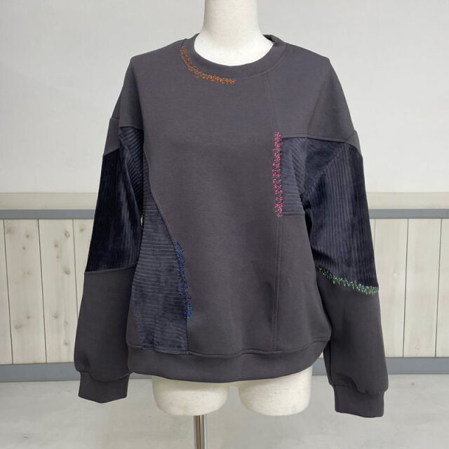 コーデュロイ切替ステッチプルオーバー