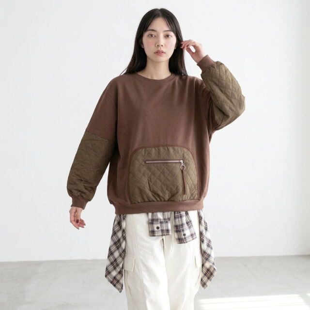 キルト切替プルオーバー