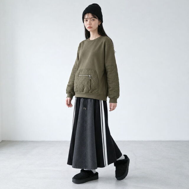 キルト切替プルオーバー