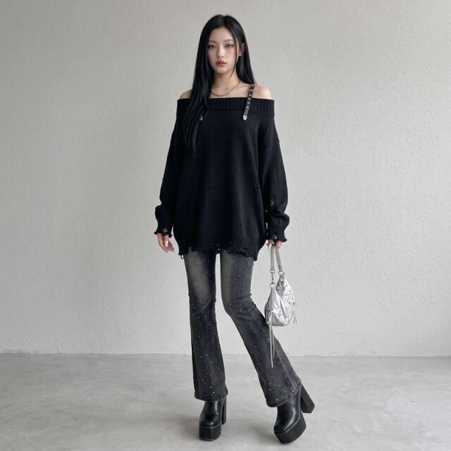 合成皮革ショルダーダメージチュニック