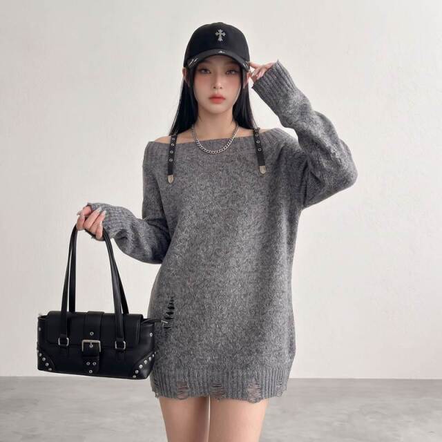 合成皮革ショルダーダメージチュニック