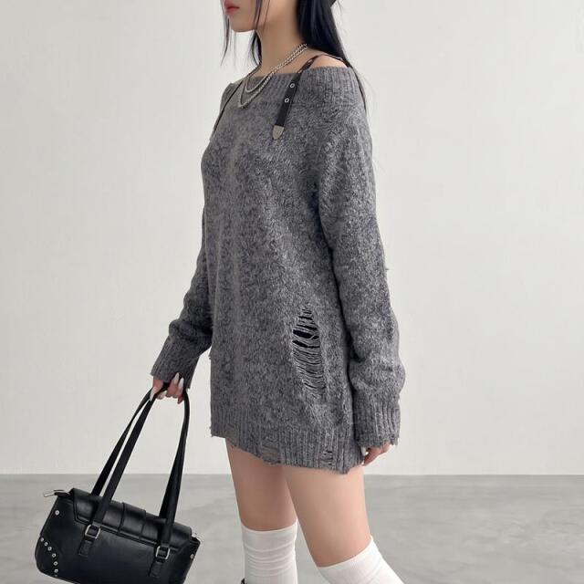 合成皮革ショルダーダメージチュニック