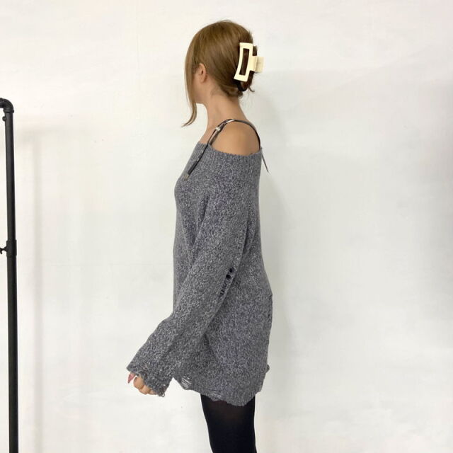 合成皮革ショルダーダメージチュニック