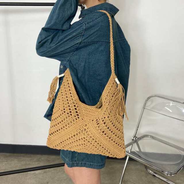 コットン編みフリンジバッグ