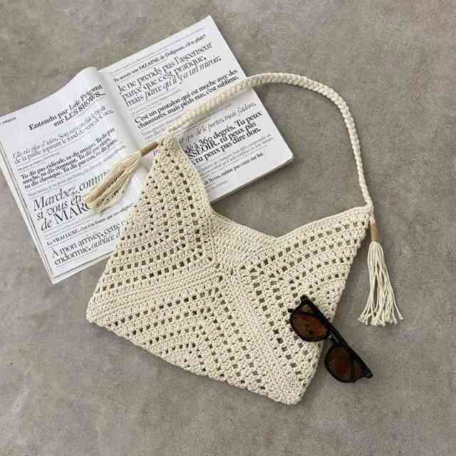 コットン編みフリンジバッグ