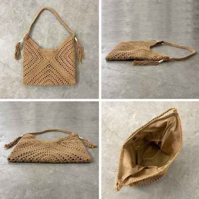 コットン編みフリンジバッグ