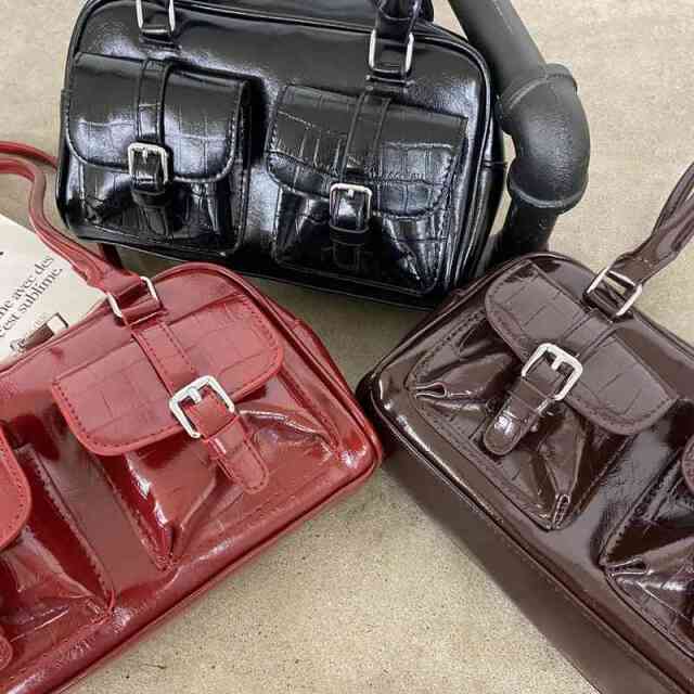 2ポケクロコ型押しボストンバッグ