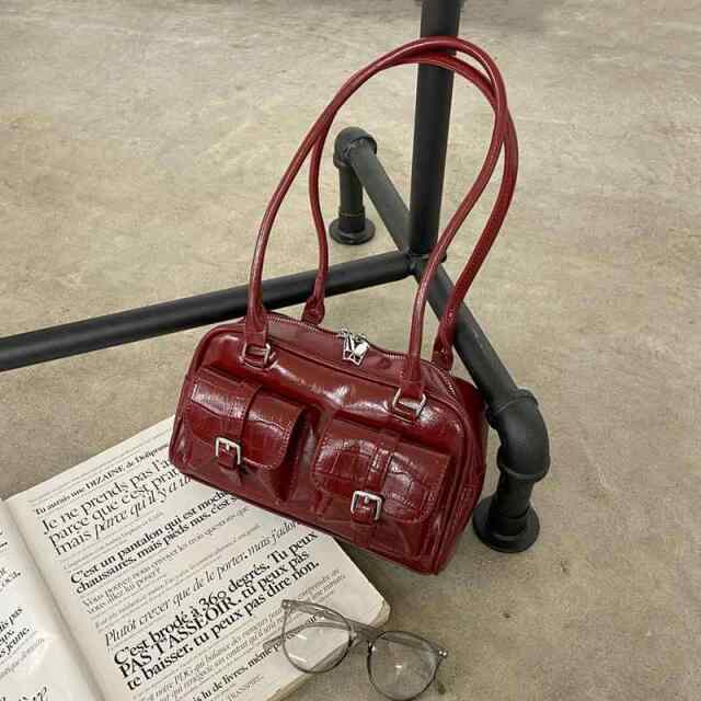 2ポケクロコ型押しボストンバッグ