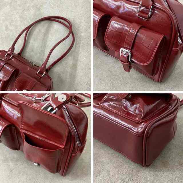 2ポケクロコ型押しボストンバッグ