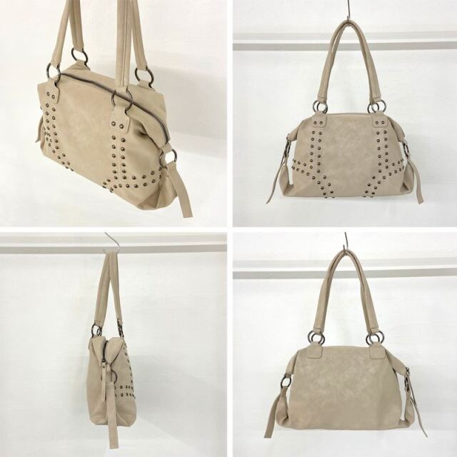 合成皮革スタッズボストンバッグ