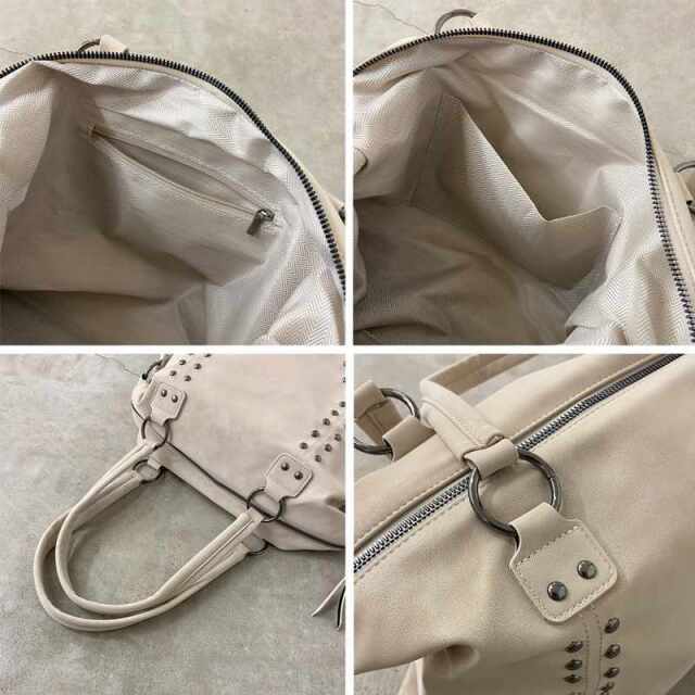 合成皮革スタッズボストンバッグ