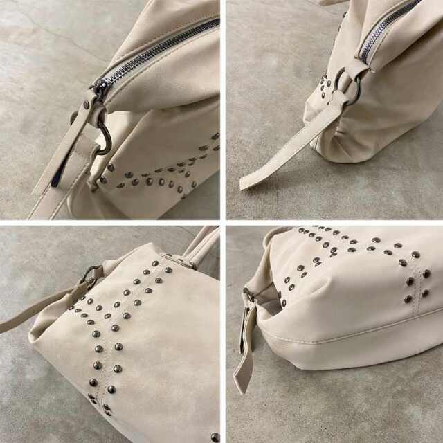 合成皮革スタッズボストンバッグ