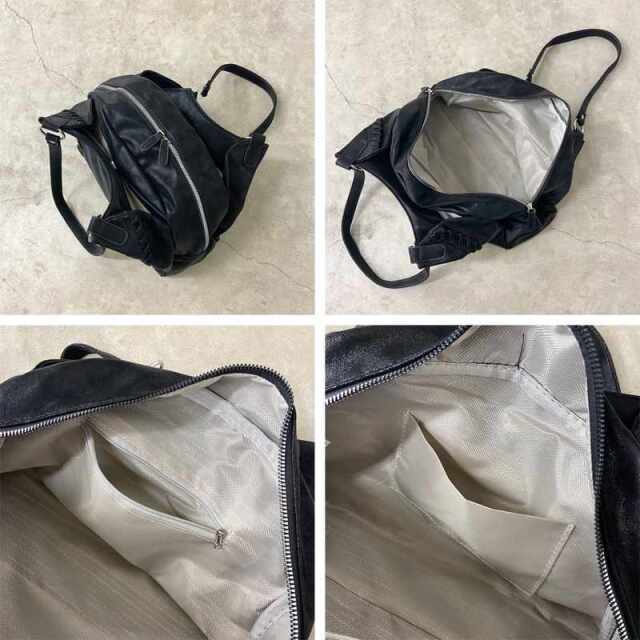 型押し合成皮革プレートボストンバッグ