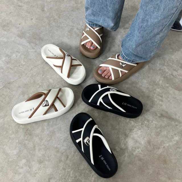 新品未使用 パデットクロスデザインサンダル non-hedge ハートクロスフラットサンダル|TiMTiMオンライン