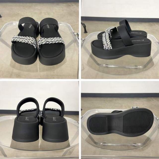 ストーン2連厚底サンダル