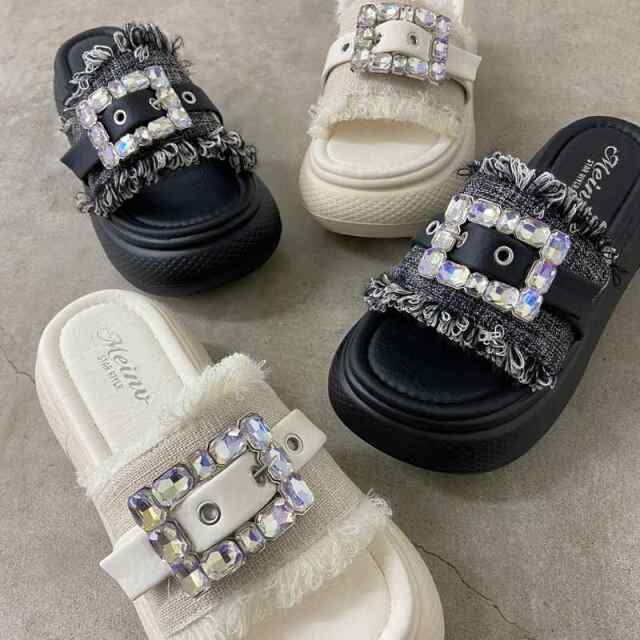 ツイードストーン厚底サンダル