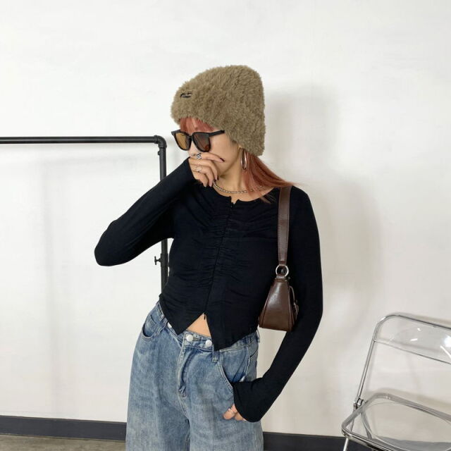 プレートシャギーニット帽