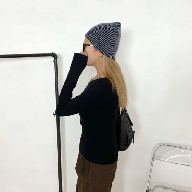 配色リブニット帽