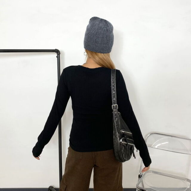 配色リブニット帽