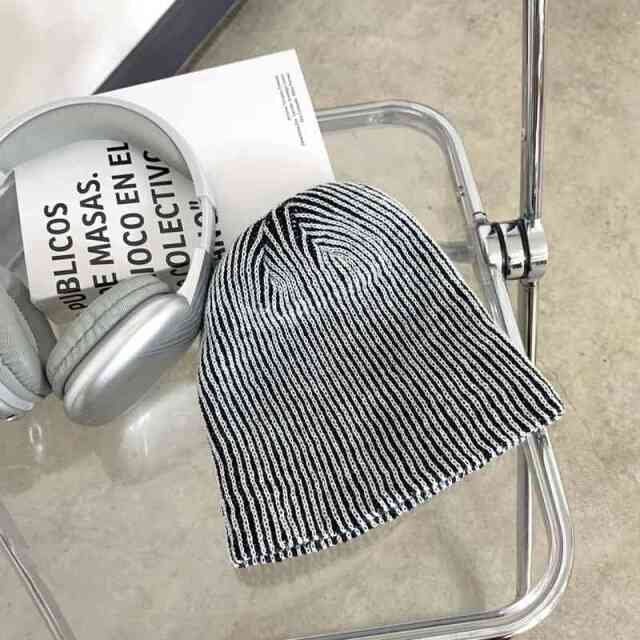 配色リブニット帽