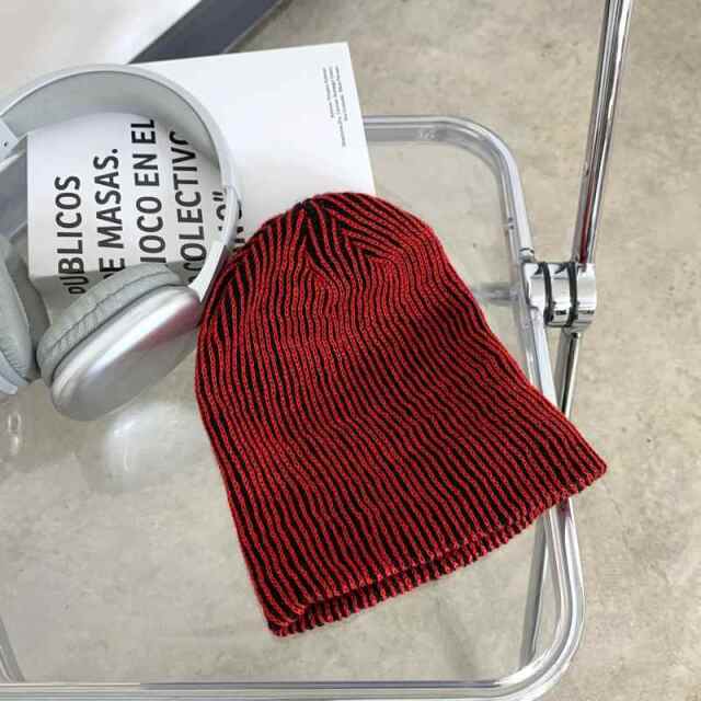 配色リブニット帽