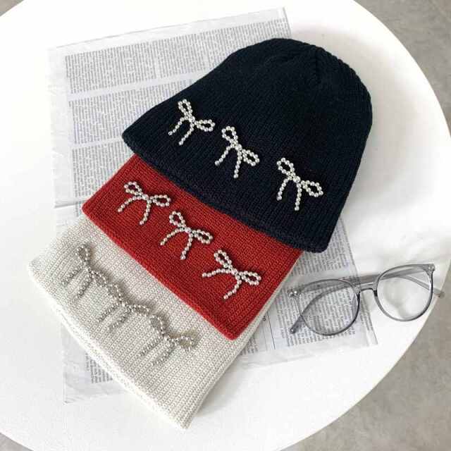 メタルリボンニットビーニー