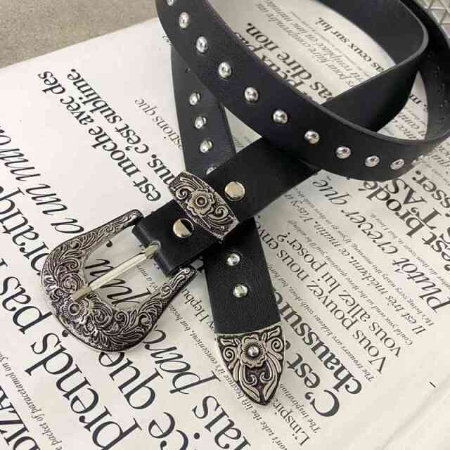 アンティーク風バックルスタッズベルト