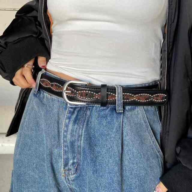 スタッズハラコヒョウ柄ベルト