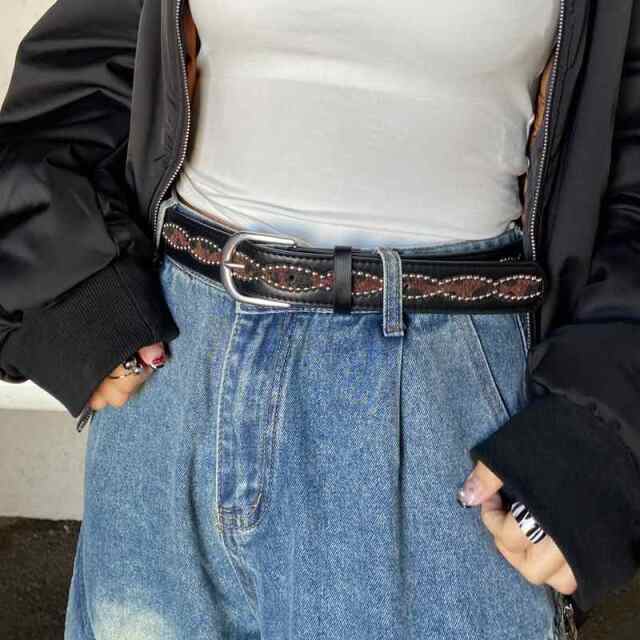 スタッズハラコヒョウ柄ベルト