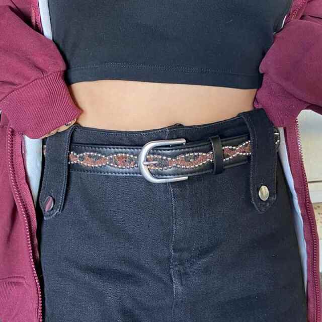 スタッズハラコヒョウ柄ベルト