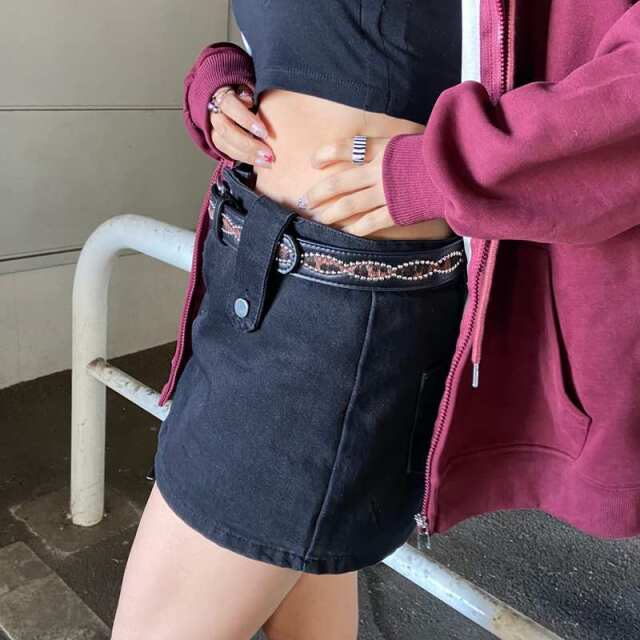 スタッズハラコヒョウ柄ベルト