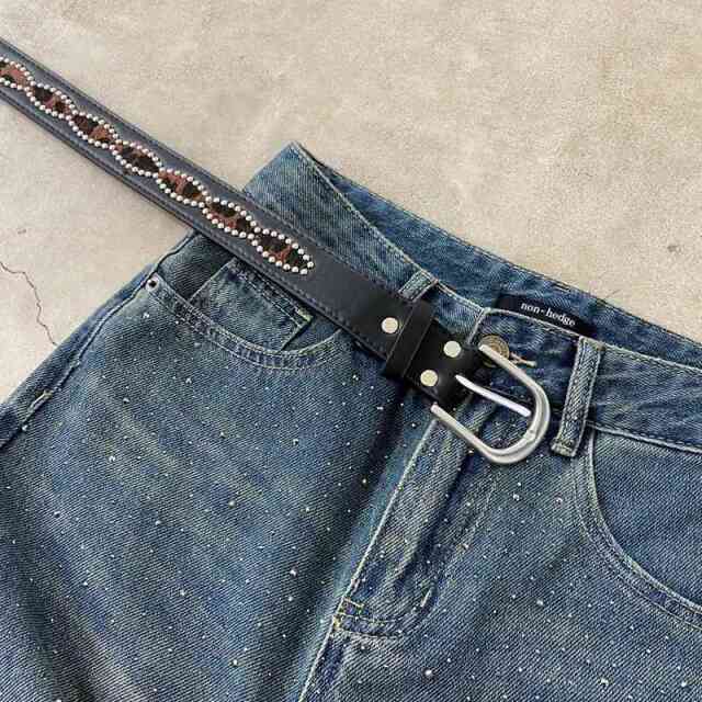 スタッズハラコヒョウ柄ベルト