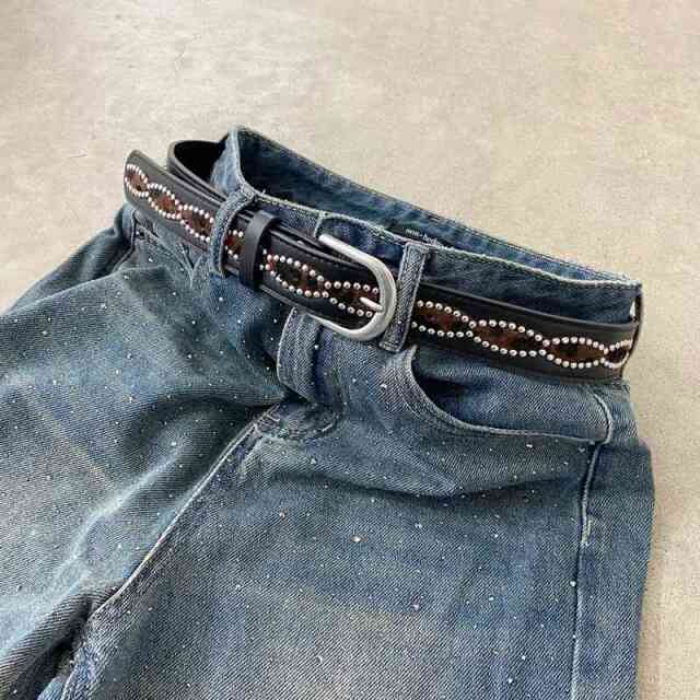 スタッズハラコヒョウ柄ベルト