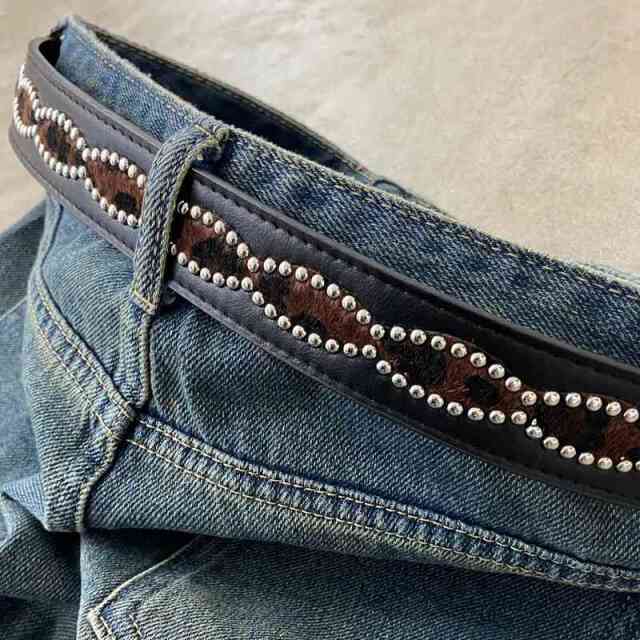 スタッズハラコヒョウ柄ベルト