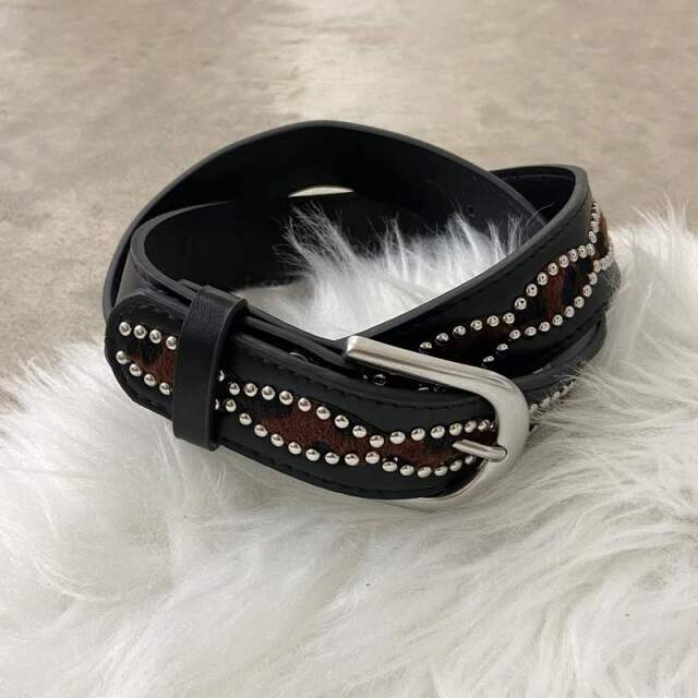 スタッズハラコヒョウ柄ベルト