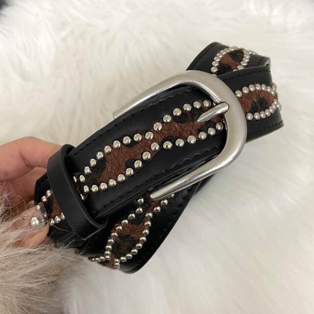 スタッズハラコヒョウ柄ベルト