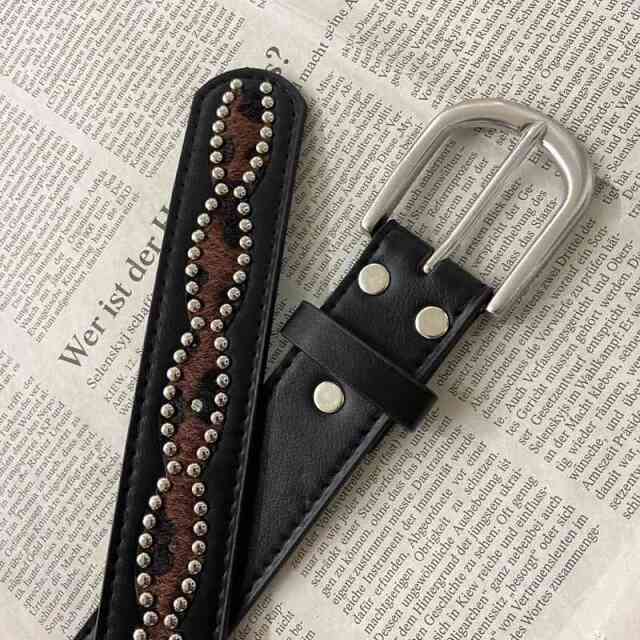 スタッズハラコヒョウ柄ベルト