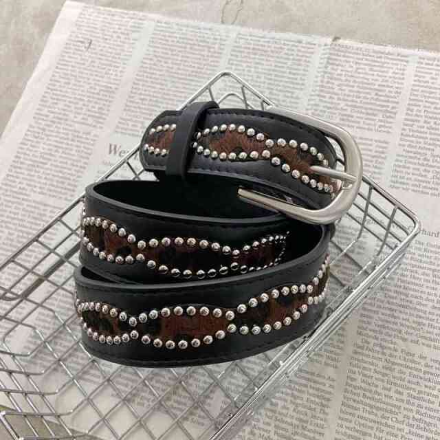 スタッズハラコヒョウ柄ベルト