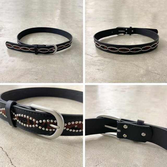 スタッズハラコヒョウ柄ベルト