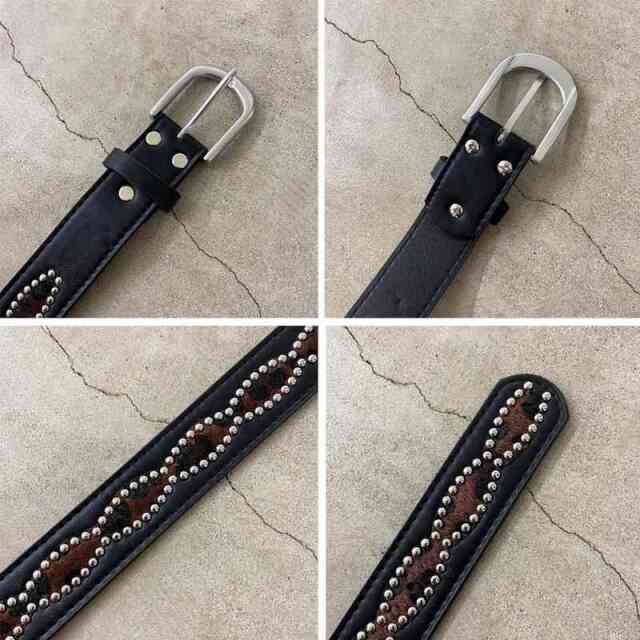 スタッズハラコヒョウ柄ベルト