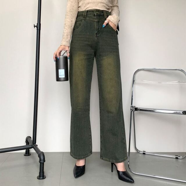 ヘリンボーンデニムストレートパンツ