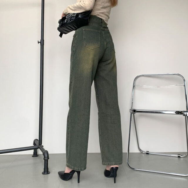 ヘリンボーンデニムストレートパンツ
