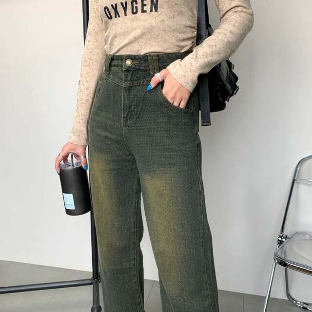 ヘリンボーンデニムストレートパンツ