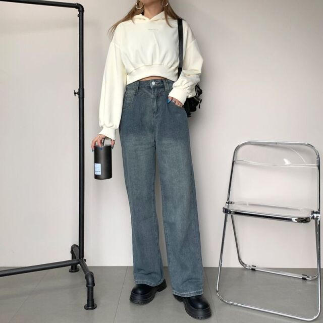 ヘリンボーンデニムストレートパンツ